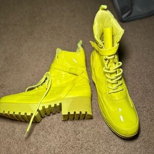 Neon Yellow Combat Boots with Straps size 11